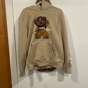 Members Only Tan Hoodie with Bear Design - Missing String for Hoodie